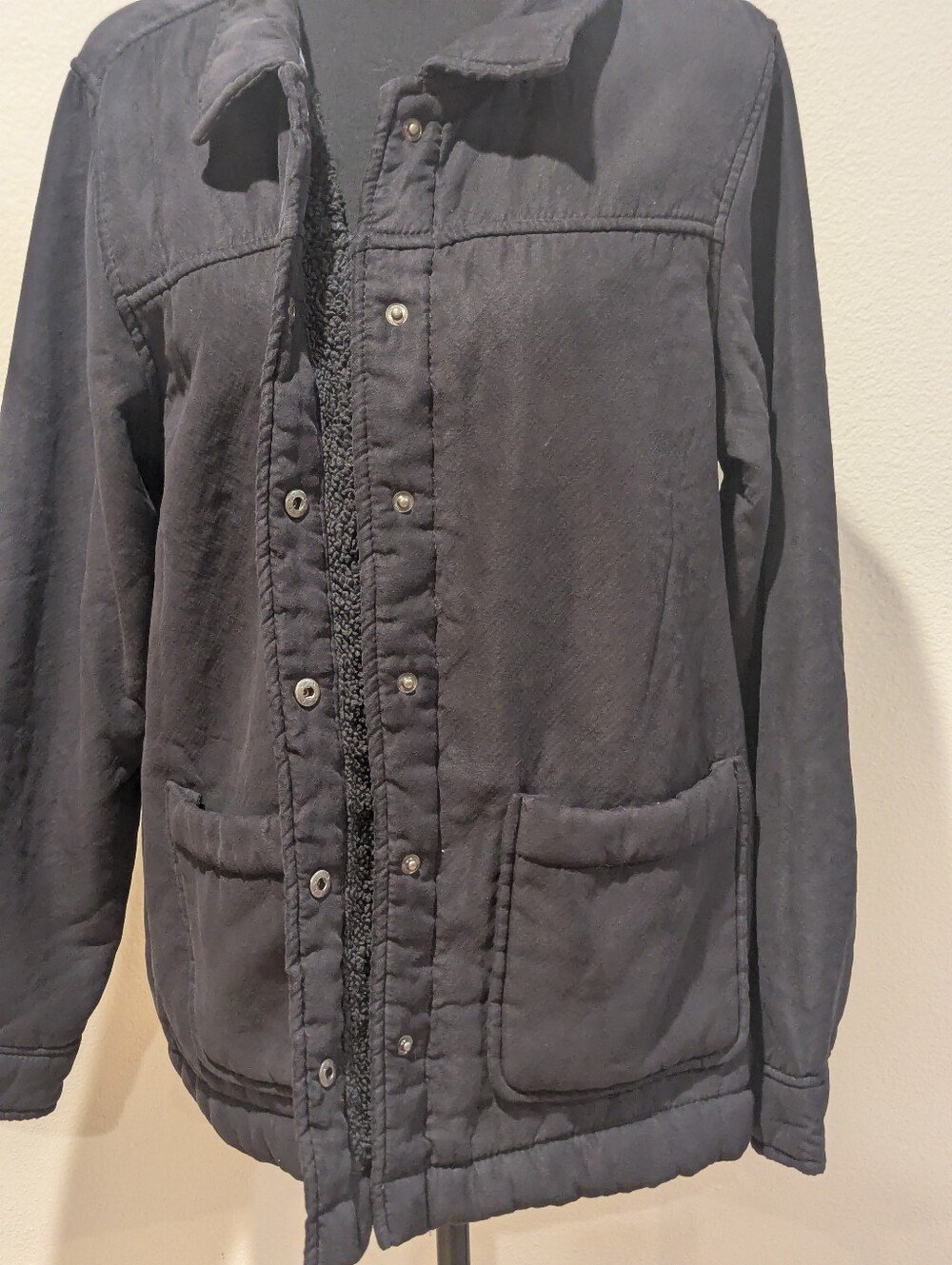 Boston Traders Men’s M Black Faux Shearling Sherpa Lined Jacket Plaid Snap Coat - Picture 6 of 9